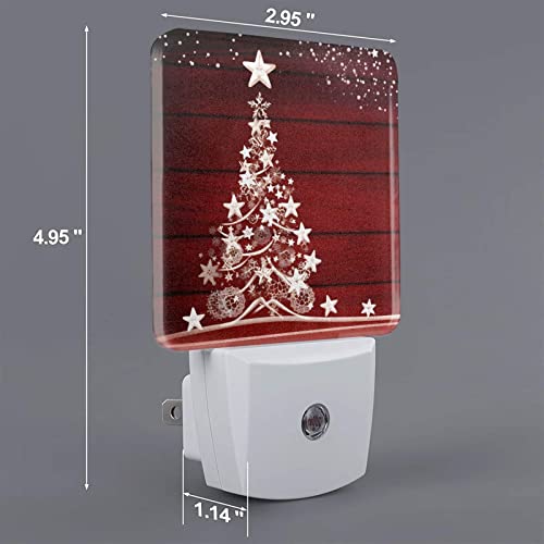 Image of Winter Snowflake Pine Red Christmas Tree Wood Night Light Set of 2, Christmas Auto Sensor LED Dusk-to-Dawn Nightlights, Plug-in Sensor Lamp for Bedroom Bathroom Kitchen Hallway Stairs Decorative