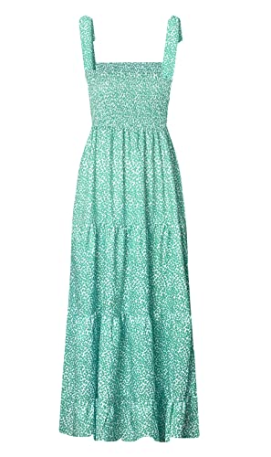 Image of kinstell Women's Summer Boho Spaghetti Strap Square Neck Ruffle Casual Flowy Long Dress Beach Swing Party Maxi Dress