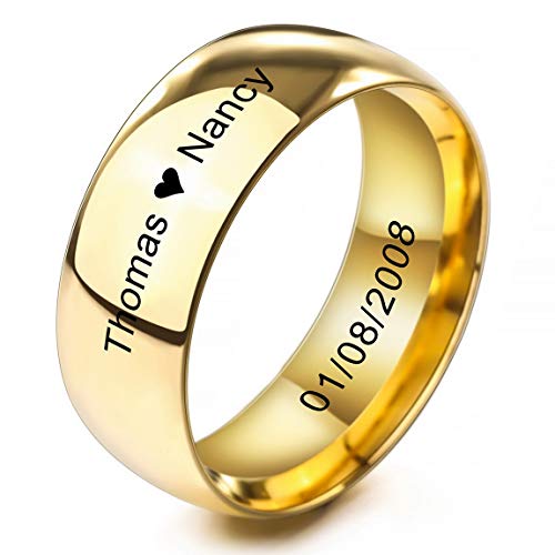 INBLUE Personalized Promise Rings Engraving Name Date Custom Rings for Women Best Friend Mothers Day Stainless Steel Wedding Band Ring Jewelry Valentines Gift for Her (Gold Color)