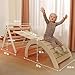 Yopnoyik Pikler Triangle Set with Cushion Large, 5 in 1 Toddler Climbing Toys Indoor, Montessori Foldable Climbing Set for Kids, Wooden Playground Jungle Gym with Ramp, Arch and Ladder (Wooden Color)