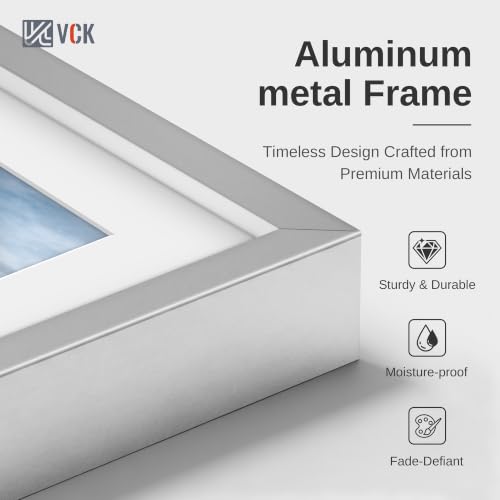 Image of VCK 11x14 Picture Frame Silver Metal, Real Glass, 8x10 Mat, 6 Pack for Arts