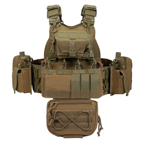 YAKEDA Outdoor Training Vest With PALS System MultiFunctional MOLLE Quick Release Vest- For Hiking, Camping Training (US, Alpha, One Size, Regular, Regular, Tan)