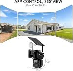 Exterieur de surveillance de caméra solaire triple objectif, 360° PTZ Caméras de sécurité sans fil en plein air avec 6MP vision nocturne couleur, détection de mouvements, Sirène de lumière, 2-Way Audio, étanche, 2.4G WiFi