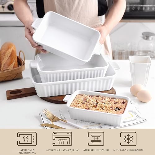 Miniatura 4 de Malacasa Serie Bake.Beka, Set De 4 Fuentes Para Horno, Molde De Horno Para Platos Ideales Para Lasañas, Pasteles, Tapas, Porcelana