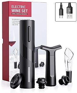 CIRCLE JOY Electric Wine Bottle Openers Set, Battery Operated Wine Opener Kit, Cordless Automatic Corkscrew Combo with Attached Foil Cutter Vacuum Stopper Wine Aerator Pourer, Stainless Steel