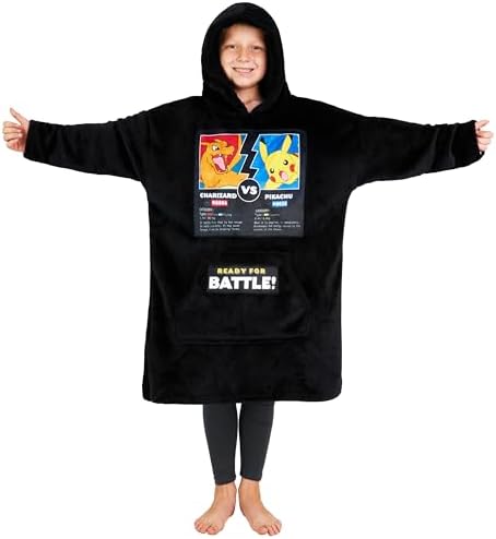 Pokemon Hoody voor jongens, trui, plaid, kinderen, poncho, plaid, oversized, fleece, Pikachu, kinderen, jongeren, één maat (geel