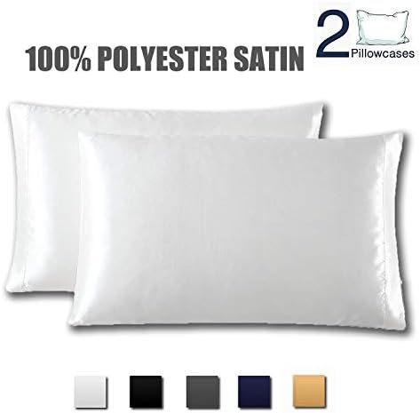 Rhyl 100% Satin Pillowcase for Hair and Skin, Facial Beauty Hypoallergenic, No Zipper Pillowcase Covers, Queen, King Size Pillowcase Set of 2 Pillow Bulk (King, White)