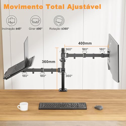 Suporte Articulado para Monitor e Notebook – Braço Articulado Ajustável para Monitores de 13-32