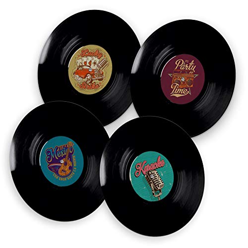 itenga 40x Bierdeckel Untersetzer Schallplatten Design Retro Tischdeko - Getränkeuntersetzer Schallplatte Vinyl Bierdeckel aus Pappe