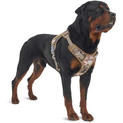 Auroth Tactical Dog Harness for Large Dogs No Pull Adjustable Pet Harness Reflective K9 Working Training Easy Control Pet Vest Military Service Dog Harnesses Desert Camo XL
