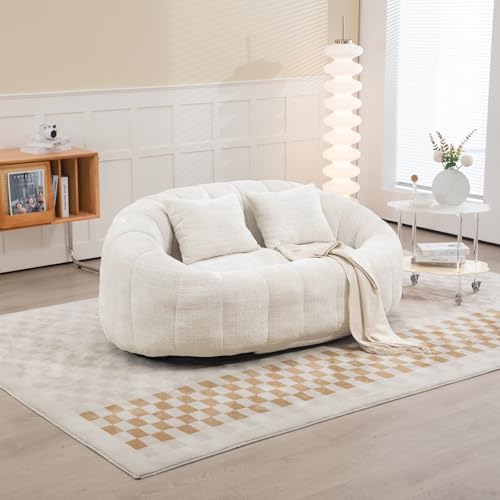 ZHOMGG Canapé Pouf Géant pour Adulte, Pouf Salon en Tissu Chenille, Canapé Pouffe Confortable avec Remplissage en Mousse, canapé Deux Places, pour Salon ou Chambre,150x95cm (Beige)
