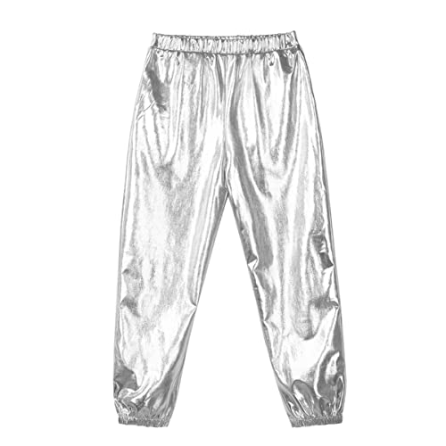 Chictry Kids Girls Shiny Metallic Jazz Dance Pant Hip Hop Sport Leggings Sweatpant Dancewear Costume Silver 16 Years #TOP25
