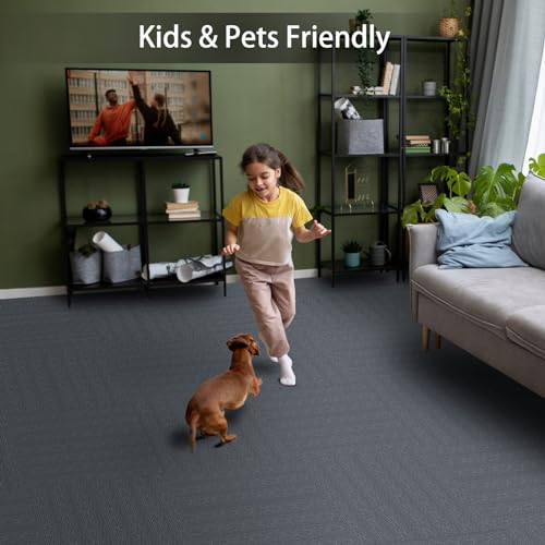 ZOWZOW Peel and Stick Carpet Tiles, 12" x 12" Self-Adhesive Soft Floor Stickers,Dark Gray Easy Install DIY Rug for Kids' Room, Bedroom, Dining Room, 30 PCS (30 sq ft/Box)