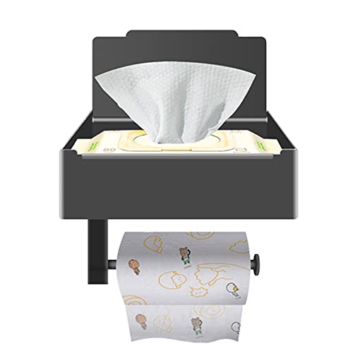 Toilet Paper Holder with Shelf, Flushable Wipes Dispenser for Bathroom Storage, Metal Wall Mounted Toilet Paper Roll Storage and Hide The Wet Wipes, Phone Shelf Bathroom Tissue Roll Holder