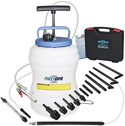 FIRSTINFO 10.5 Liter Manual ATF Refill System Dispenser Transmission Fluid Pump with 14 Pieces OE Style ATF Filler Adapters + Extra Universal Flexible Rubber Nozzle