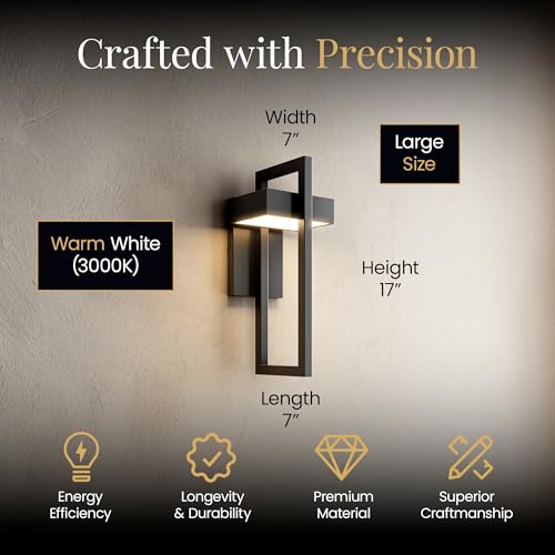 MOD LIGHTING Terri Wired LED Outdoor Sconce Lights (2-Pack), 17" Water Resistant Outdoor Wall Lights, 6000K Warm White Exterior Sconces for Patio, Garage, Black by MOD LIGHTING - Image 3