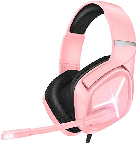 Gaming Headset Xbox one Headset with Mic Stereo Gaming Headset, Noise Immunity Swivel Mic & LED Mild, Suspension Headband PS4 VR Headphone Appropriate with PC PS5 Xbox One Nintendo Swap MAC (Pink)
