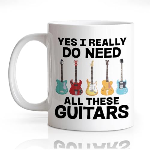 Taza de café porcelana blanca 11 oz con diseño de guitarras miniatura 1