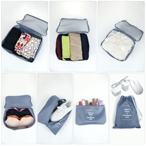 Organizador de Maletas 8 Piezas Bolsas Viaje Organizador Packing Cubes Sistema de organización para maletas y mochilas, ideal para vacaciones y viajes (Gris)