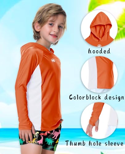 Image of AOBUTE Unisex Kids Long Sleeve Hoodie Rash Guard Boys UPF 50+ Swim Top with Thumb Hole 3-12 Years
