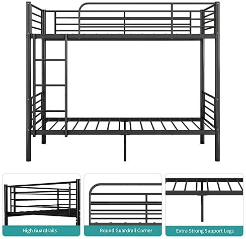 mecor Metal Bunk Bed Twin Over Twin - Sturdy Frame with Safety Guard Rail & Removable Ladder - for Kids/Teens/Adults (Black)