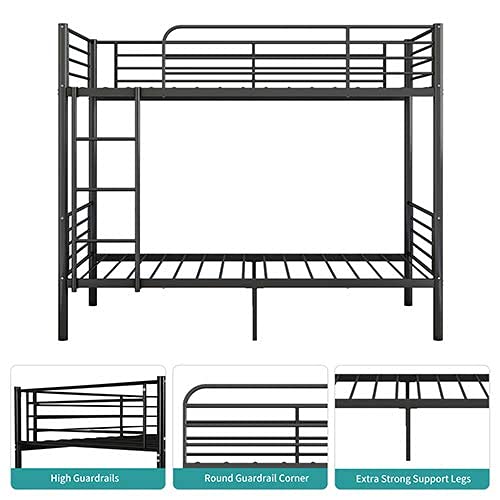 Bunk Beds Frame Twin Over Twin, Heavy Duty Twin Size Metal Bunk Bed Frame With Guardrail & Ladders , Space-Saving, Noise Free, No Box Spring Needed (Black) 2685 #TOP5