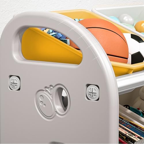 Miniatura 5 de Estante organizador de almacenamiento de juguetes, estante para libros para niños con 6 contenedores, gabinete de organización de sala de juegos,