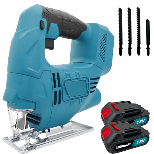 Akku Stichsäge Bürstenlos mit 2x 3 0Ah Akkus und Ladegerät Ersatz für Makita DJV180Z Arretierung und stufenlosem Geschwindigkeitsschalter Schneller Blattwechsel für Holz PVC Sperrholz und Metall