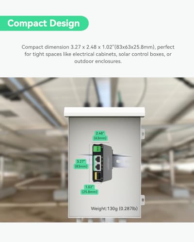 Image of LINOVISION 2 Ports Mini 12V Solar PoE Switch with SFP Uplink, 9-57V DC Input, 802.3af /at 48V PoE & Passive 24V PoE Output, DIN Rail, for Solar Camera & Vehicle Systems