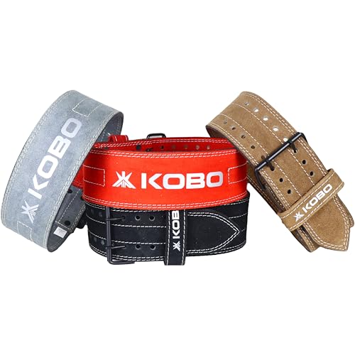 Image of Kobo 6 mm Prong Gym Belt For Weight Lifting Fitness, Seude Leather, 4 inch Wide Back Support, 9 Adjustable Dual Holes, Powerlifting Bodybuilding Deadlift Squat Workout Strength Training, Men Women