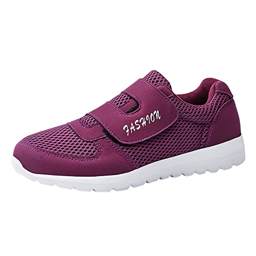 Zapatos de correr para mujer, con velcro, color sólido, malla tejida y transpirable, talla 1 N, Purple, 36.5 EU