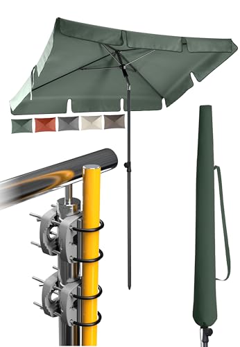 4smile Sonnenschirm Balkon SunnyShade, 200 x 125 cm, Grün - UPF 50+ Sonnenschirm rechteckig als Sonnenschutz Balkon - SunnyEasy Balkon-Schirm mit 2 x Sonnenschirmhalter + Sonnenschirmhülle