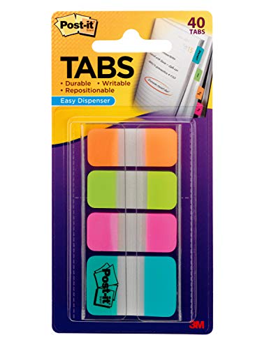 Post-it Tabs, 1-Inch and 5/8-Inch, Orange, Lime, Pink, Aqua, 10/Color, 40/Dispenser (686-OLPA-OTG)