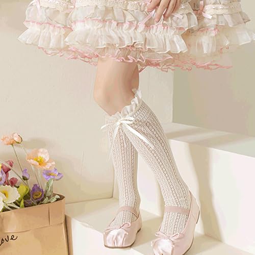 Kids Girls Princess Socks Cute Lace Bowknot Lolita Anti-Skid Socks Mid Tube Spring Summer Stockings3