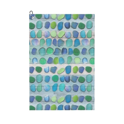 EOQIFJM Sea Glass Beach Driftwood Golf Towel with Carabiner Clip