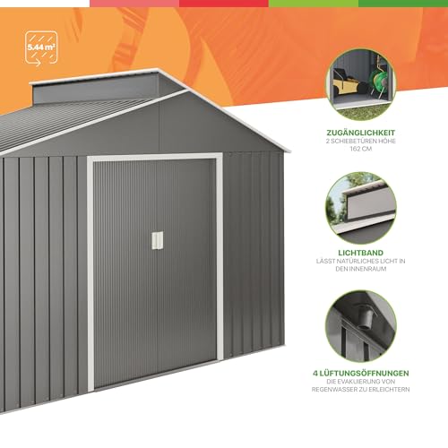 Caseta Jardín Exterior 5,44 m2 Latte – Color Metalizado Premium - Tragaluz de Policarbonato – Puerta Corredera Doble – Techo Inclinado - Cobertizo para terraza metálico de Almacenamiento - imagen 3