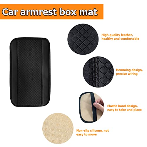 8Sanlione Car Armrest Storage Box Mat, Fiber Leather Car Center Console Cover, Car Armrest Seat Box Cover Accessories Interior Protection For Most Vehicle, Suv, Truck, Car (Black) #TOP3