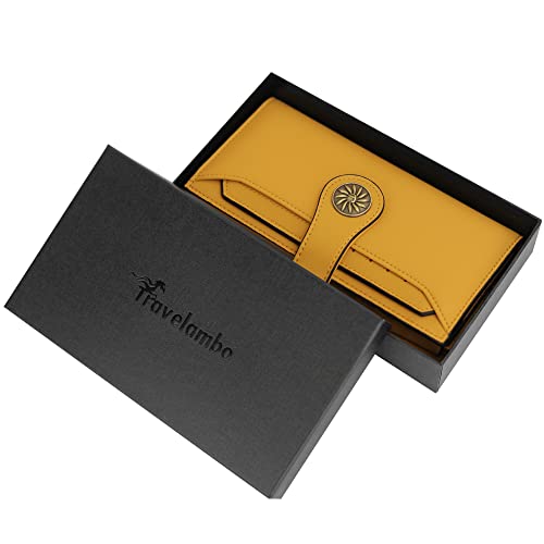 Travelambo Womens Rfid Blocking Large Capacity Luxury Waxed Genuine Leather Clutch Wallet Multi Card Organizer (Renapa Yellow) #TOP6