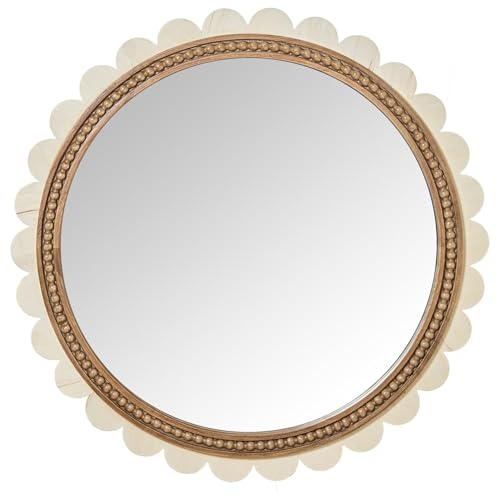 Espejo de Pared Redondo de Madera DM en Natural y Blanco 80x3x80cm