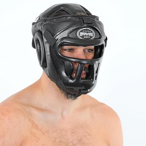 Farabi Sports Boxing Headgear Grill Head Guard MMA Training Kickboxing Sparring Gear Removable Front Bar Gril (Black, Medium) - Thumbnail 4