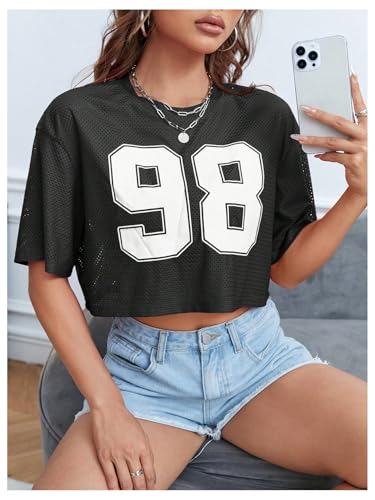 Verdusa Women's Cropped Jersey Shirts Graphic Tees Waffle Short Sleeve Vintage T Shirts Crop Tops4