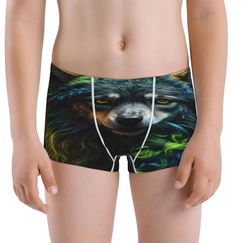 Boys' Cotton Boxer Brief Soft Underwear-Realistic Style Colorful Wolf