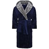 Bademantel für Herren aus Vlies mit Gürtel in den Größen von S bis XL Gr. XXL, Blue / Grey Trim