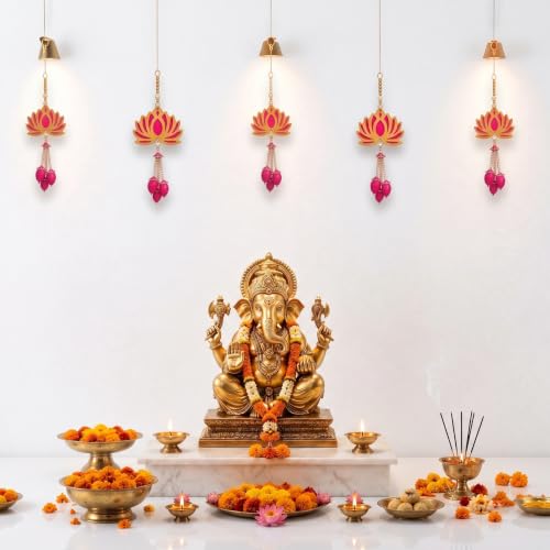 Image of JH Gallery Pearl Bead Lotus - Ganesh Chaturthi Decoration Items for Home, Handmade Ganpati Makhar & Mandap Backdrop, Temple & Wall Hanging Decor (16 Inch, Pack of 5)