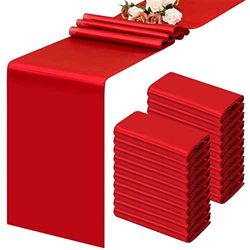 Fani 20 Packs Red Satin Table Runners 12 X 108 Inch Long Smooth Fabric Table Runner For Wedding Banquet Graduations Birthday Party, Table Runners Fit Rectange And Round Table #TOP23