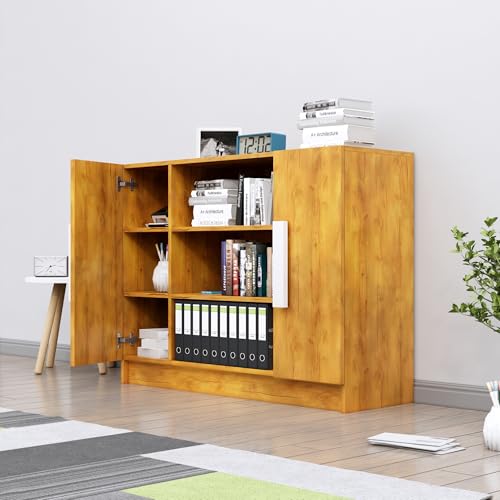 Image of Bniture Storage Cabinet Wooden Sideboard for Living Room with 3 Shelf and 2 Door | Multipurpose Book Shelf Storage Organizer Cabinet for Office Home Hallway Drawing Room Bedroom | Giant Wood
