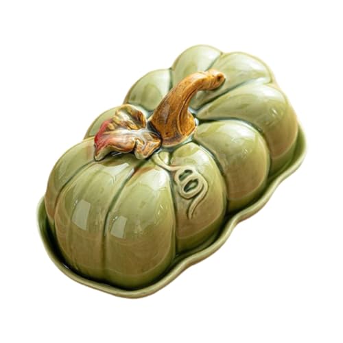 YWJLQH Bandeja de Cerámica con Tapa, Diseño de Calabaza, Ideal para Ensaladas Y Postres en Cafeterías Y Restaurantes, Verde, Individual