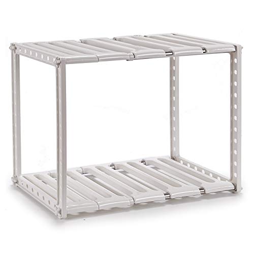 TU TENDENCIA ÚNICA Estantería Extensible Blanca de Dos Estantes. Estante Organizador para Ahorrar Espacio. Medidas 76x26x38 cm