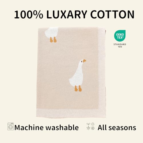 Image of mimixiong Baby Blanket Knit Receiving Boys Girls Blanket Soft Cotton Neutral Blanke for Swaddle Crib Stroller with Cute Sheep (Goose-Beige, 30x40 Inch (Pack of 1))