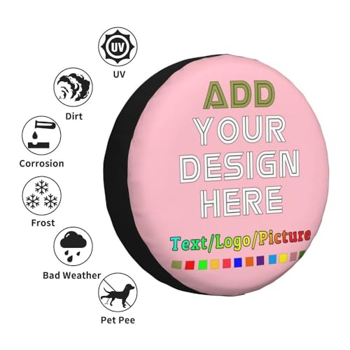 Image of Custom Spare Tire Cover with Logo Photo Text, Personalized Polyester Tire Covers Protectors for Trailer RV SUV and Many Vehicles, Pink